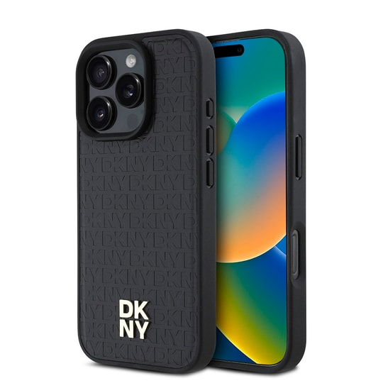 Apple iPhone 16 Pro Max Kılıf DKNY Orjinal Lisanslı M-safe Şarj Özellikli 3D Yazılı Repeat Pattern Kapak
