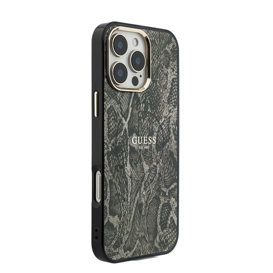 Apple iPhone 16 Pro Max Kılıf Guess Orjinal Lisanslı M-safe Şarj Özellikli Yazı Logolu Python Desenli Kapak