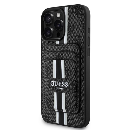 Apple iPhone 16 Pro Max Kılıf Guess Orjinal Lisanslı M-safe Şarj Özellikli 4G Desenli Çizgili Kartlıklı Kapak