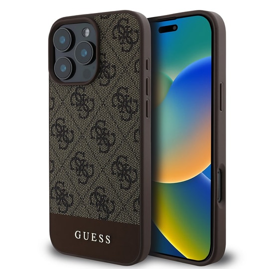 Apple iPhone 16 Pro Max Kılıf Guess Orjinal Lisanslı M-safe Şarj Özellikli PU Deri Şerit Logo Dizaynlı Kapak