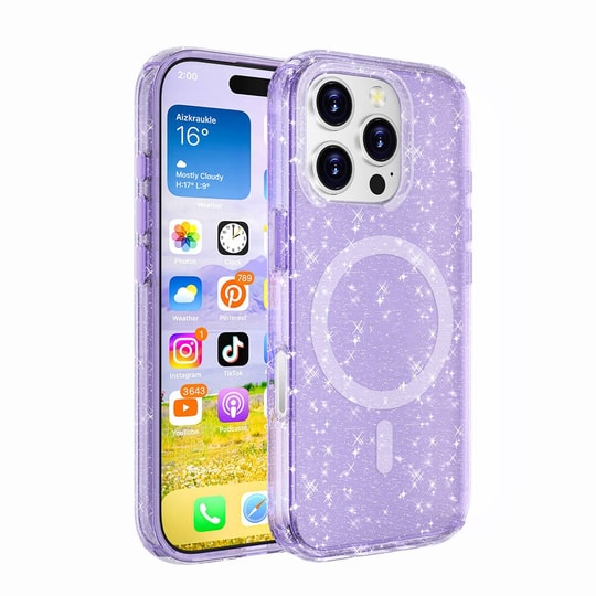 Apple iPhone 16 Pro Max Kılıf M-safe Şarj Özellikli Parlayan Simli Saydam Renkli Zore Allstar Kapak