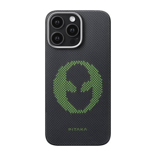 Apple iPhone 16 Pro Max Kılıf M-safe Şarj Özellikli Lumintex Teknolojili Fosforlu Aramid Fiber Pitaka Tactile Woven Aries Serisi Alien Kapak