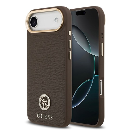 Apple iPhone 17 Air Kılıf Guess Orjinal Lisanslı M-safe Şarj Özellikli Grained Yazı ve Taşlı 4G Logolu Kapak
