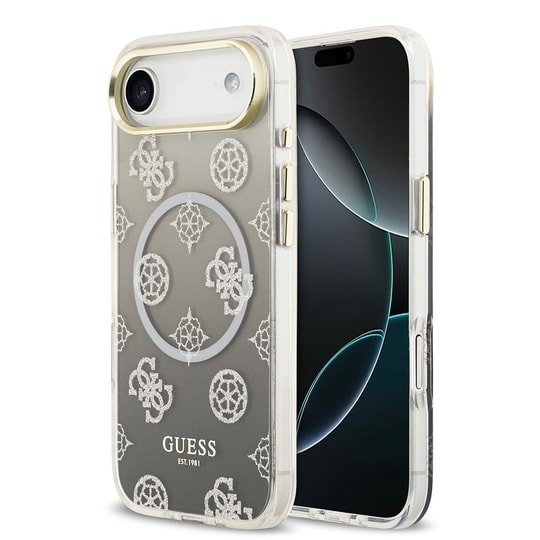 Apple iPhone 17 Air Kılıf Guess Orjinal Lisanslı M-safe Şarj Özellikli Simli Peony Desenli Silikon Kapak