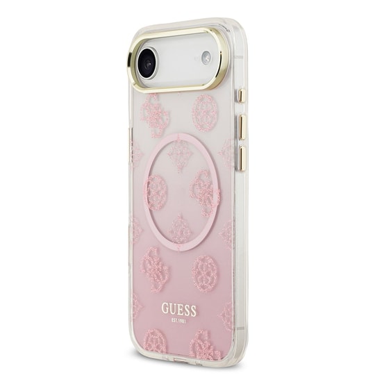 Apple iPhone 17 Air Kılıf Guess Orjinal Lisanslı M-safe Şarj Özellikli Simli Peony Desenli Silikon Kapak