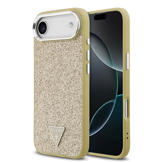 Apple iPhone 17 Air Kılıf Guess Orjinal Lisanslı M-safe Şarj Özellikli Metal Kamera Çerçeveli Üçgen Logolu Glitter Kapak