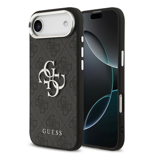 Apple iPhone 17 Air Kılıf Guess Orjinal Lisanslı Gümüş Metal Kamera Çerçeveli 4G Desenli Metal Büyük 4G ve Yazı Logolu Kapak