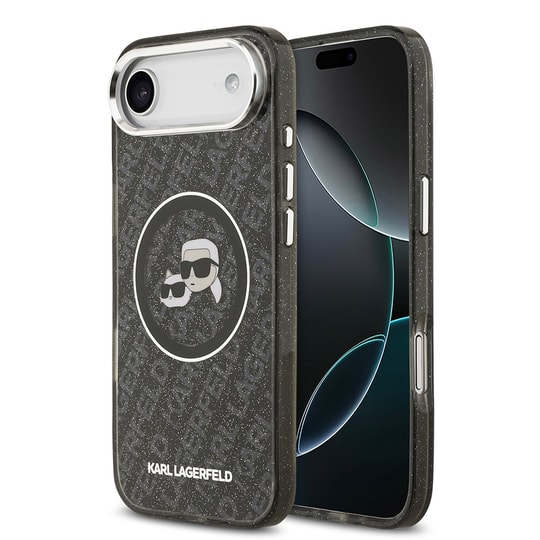 Apple iPhone 17 Air Kılıf Karl Lagerfeld Orjinal Lisanslı Parlayan Simli Karl & Choupette Heads Kapak
