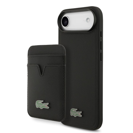 Apple iPhone 17 Air Kılıf Lacoste Orjinal Lisanslı M-safe Şarj Özellikli PU Pike Desenli Metal Logolu Kartlıklı Kapak