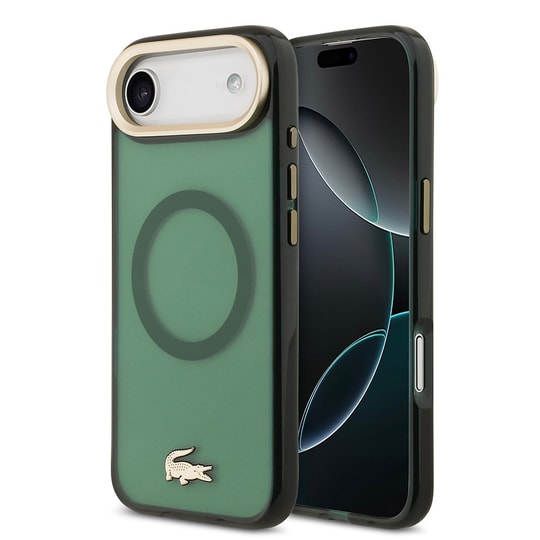Apple iPhone 17 Air Kılıf Lacoste Orjinal Lisanslı M-safe Şarj Özellikli Gold Timsah Logolu Buzlu Kapak