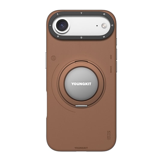Apple iPhone 17 Air Kılıf M-safe Şarj Özellikli 360 Derece Standlı Basit Mat Deri Desenli Youngkit Tech Leather Serisi Kapak