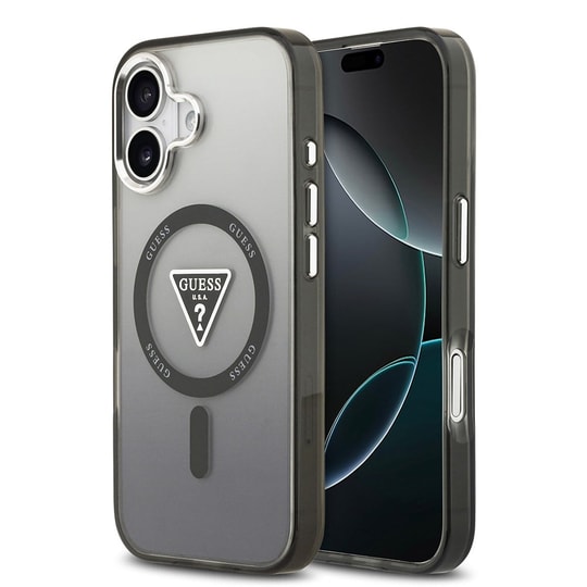 Apple iPhone 17 Kılıf Guess Orjinal Lisanslı M-safe Şarj Özellikli IML Baskılı Üçgen Logolu Metal Kamera Çerçeveli Kapak