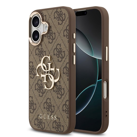 Apple iPhone 17 Kılıf Guess Orjinal Lisanslı Gold Metal Kamera Çerçeveli 4G Desenli Metal Büyük 4G ve Yazı Logolu Kapak