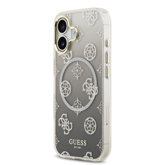 Apple iPhone 17 Kılıf Guess Orjinal Lisanslı M-safe Şarj Özellikli Simli Peony Desenli Silikon Kapak