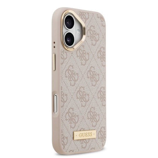 Apple iPhone 17 Kılıf Guess Orjinal Lisanslı M-safe Şarj Özellikli 4G Desenli PU Metal Plaka Klasik Logolu Kapak