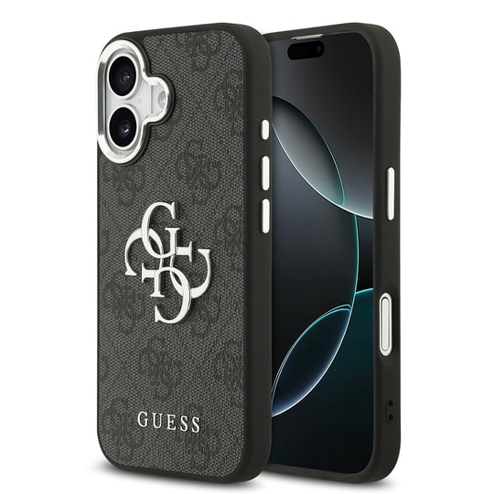 Apple iPhone 17 Kılıf Guess Orjinal Lisanslı Gümüş Metal Kamera Çerçeveli 4G Desenli Metal Büyük 4G ve Yazı Logolu Kapak