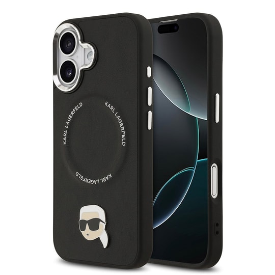 Apple iPhone 17 Kılıf Karl Lagerfeld Orjinal Lisanslı M-safe Şarj Özellikli Metal Kamera ve Buton Tasarımlı Karl PU Deri Kapak
