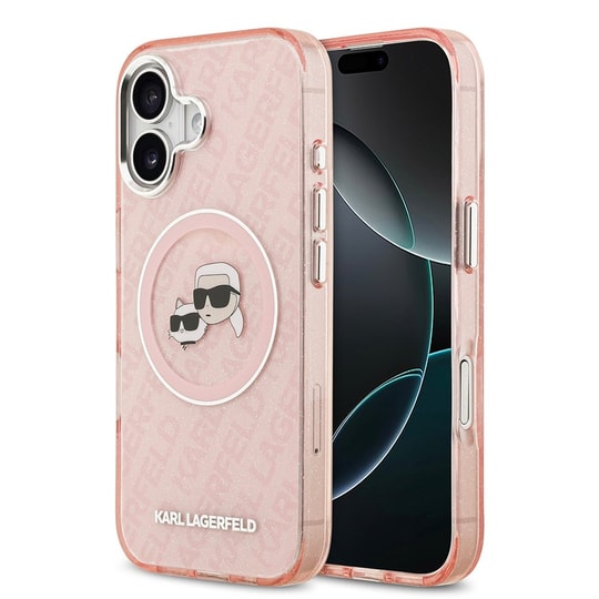 Apple iPhone 17 Kılıf Karl Lagerfeld Orjinal Lisanslı Parlayan Simli Karl & Choupette Heads Kapak