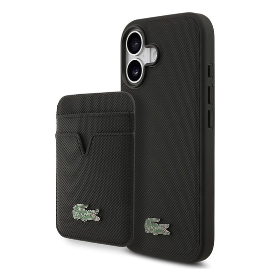 Apple iPhone 17 Kılıf Lacoste Orjinal Lisanslı M-safe Şarj Özellikli PU Pike Desenli Metal Logolu Kartlıklı Kapak
