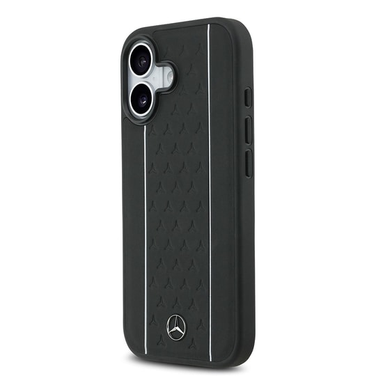 Apple iPhone 17 Kılıf Mercedes Benz Orjinal Lisanslı M-safe Şarj Özellikli Şeritli Yıldız Desenli Metal Logolu Deri Kapak