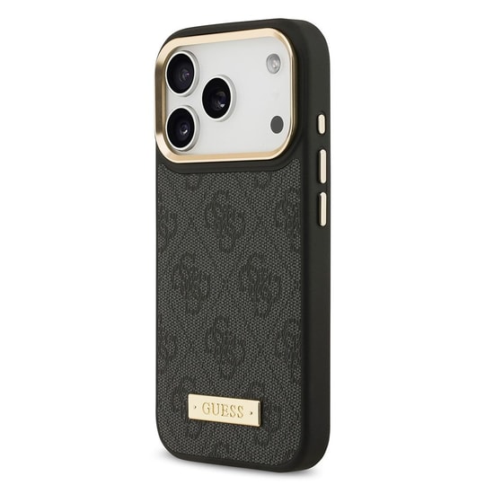 Apple iPhone 17 Pro Kılıf Guess Orjinal Lisanslı M-safe Şarj Özellikli 4G Desenli PU Metal Plaka Klasik Logolu Kapak