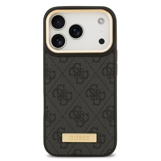 Apple iPhone 17 Pro Kılıf Guess Orjinal Lisanslı M-safe Şarj Özellikli 4G Desenli PU Metal Plaka Klasik Logolu Kapak