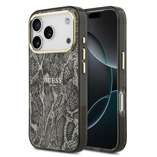 Apple iPhone 17 Pro Kılıf Guess Orjinal Lisanslı M-safe Şarj Özellikli Yazı Logolu Python Desenli Kapak