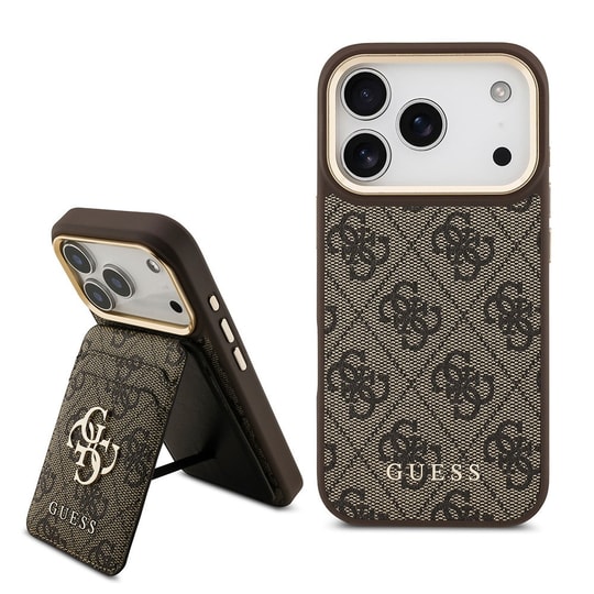 Apple iPhone 17 Pro Kılıf Guess Orjinal Lisanslı M-safe Şarj Özellikli 4G Metal Büyük Logolu Kartlıklı Kapak