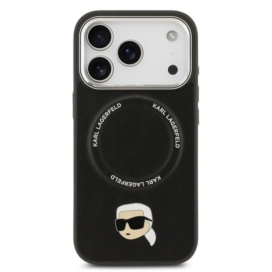 Apple iPhone 17 Pro Kılıf Karl Lagerfeld Orjinal Lisanslı M-safe Şarj Özellikli Metal Kamera ve Buton Tasarımlı Karl PU Deri Kapak