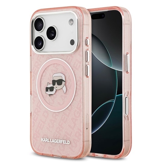 Apple iPhone 17 Pro Kılıf Karl Lagerfeld Orjinal Lisanslı Parlayan Simli Karl & Choupette Heads Kapak