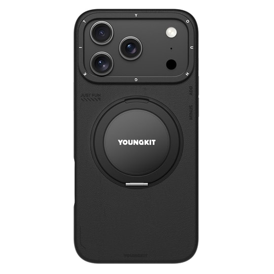 Apple iPhone 17 Pro Kılıf M-safe Şarj Özellikli 360 Derece Standlı Basit Mat Deri Desenli Youngkit Tech Leather Serisi Kapak