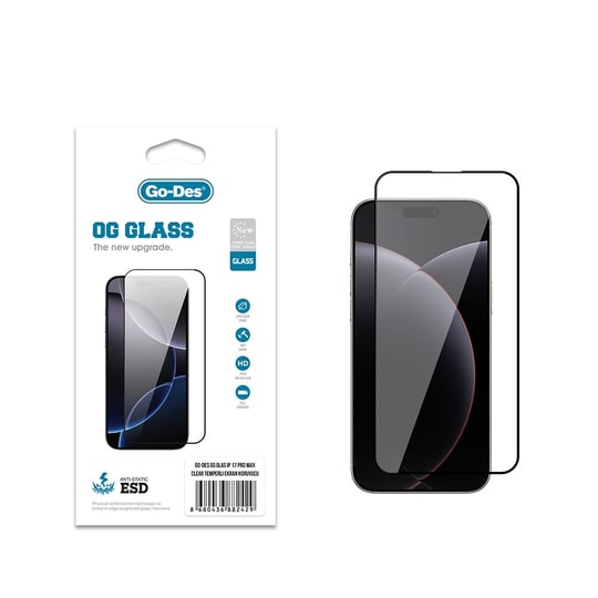 Apple iPhone 17 Pro Max Go Des OG Glass Antistatik Temperli Cam Ekran Koruyucu