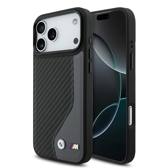 Apple iPhone 17 Pro Max Kılıf BMW Orjinal Lisanslı M-safe Şarj Özellikli Metal BMW ve M Logolu PU Karbon Tasarımlı Kapak