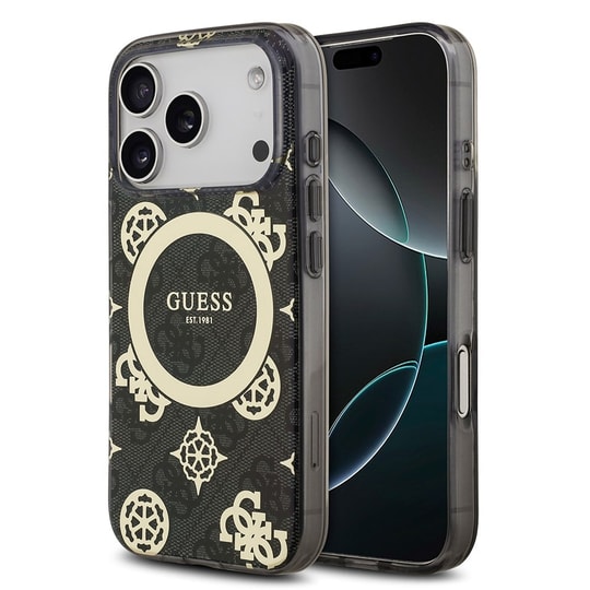 Apple iPhone 17 Pro Max Kılıf Guess Orjinal Lisanslı M-safe Şarj Özellikli IML Peony ve 4G Desenli Klasik Logolu Kapak