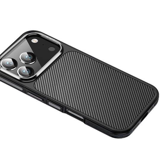 Apple iPhone 17 Pro Max Kılıf Mat Transparan Karbon Fiber Görünümlü Wlons Marin Kapak