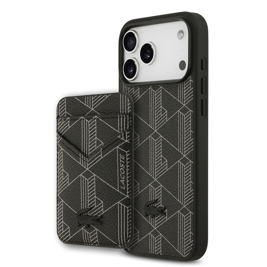 Apple iPhone 17 Pro Max Kılıf Lacoste Orjinal Lisanslı M-safe Şarj Özellikli PU Deri Tasarımlı Kartlıklı Karışık Monogram Desenli Kapak
