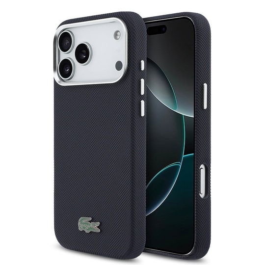 Apple iPhone 17 Pro Max Kılıf Lacoste Orjinal Lisanslı M-Safe Şarj Özellikli PVC Pike Desenli Arka Yüzey İkonik Timsah Dokuma Logolu Kapak