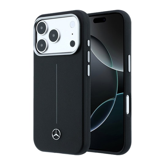 Apple iPhone 17 Pro Max Kılıf Mercedes Benz Orjinal Lisanslı M-safe Şarj Özellikli Metal Yıldız Logolu Çizgili Deri Kapak