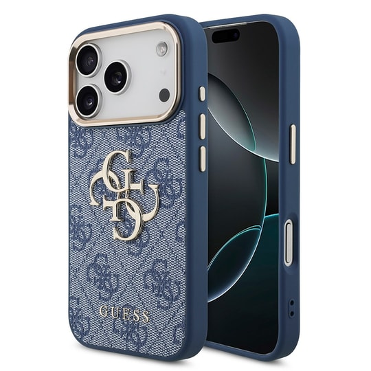 Apple iPhone 18 Pro Kılıf Guess Orjinal Lisanslı Gold Metal Kamera Çerçeveli 4G Desenli Metal Büyük 4G ve Yazı Logolu Kapak