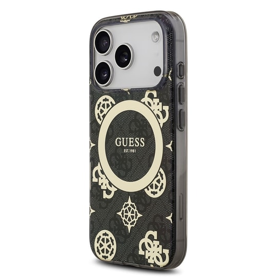 Apple iPhone 18 Pro Kılıf Guess Orjinal Lisanslı M-safe Şarj Özellikli IML Peony ve 4G Desenli Klasik Logolu Kapak