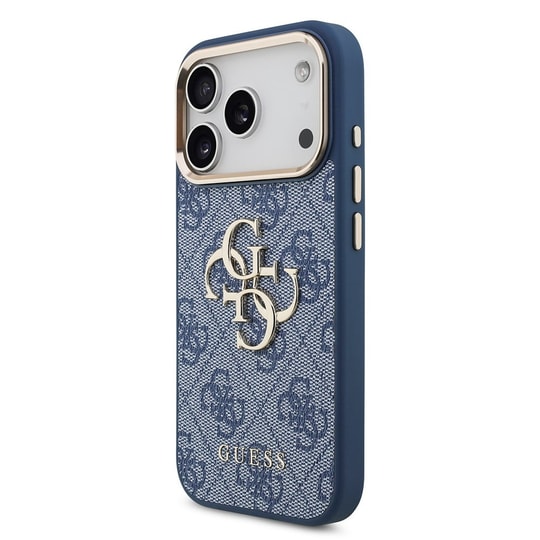 Apple iPhone 18 Pro Kılıf Guess Orjinal Lisanslı Gold Metal Kamera Çerçeveli 4G Desenli Metal Büyük 4G ve Yazı Logolu Kapak