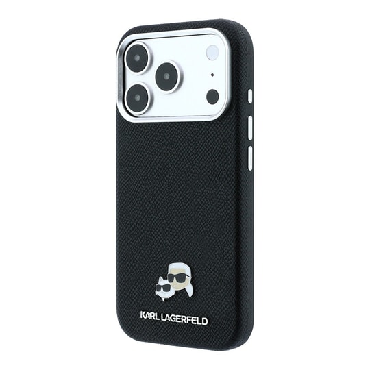 Apple iPhone 18 Pro Kılıf Karl Lagerfeld Orjinal Lisanslı M-Safe Şarj Özellikli K&C Heads Metal Logolu PU Kapak