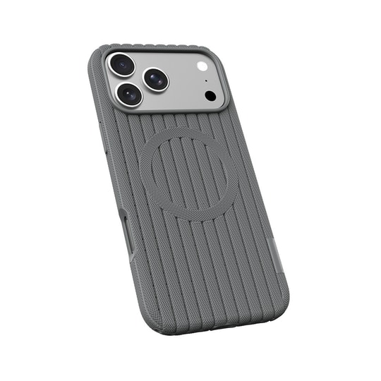 Apple iPhone 18 Pro Kılıf M-Safe Şarj Özellikli Çizgi Desenli Kumaş Dokulu Zore Paris Lorin Kapak