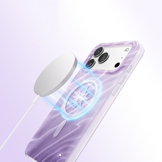 Apple iPhone 18 Pro Kılıf M-Safe Şarj Özellikli Orjinal Swarovski Taşlı Zore Paris Rovix Sert PC Kapak