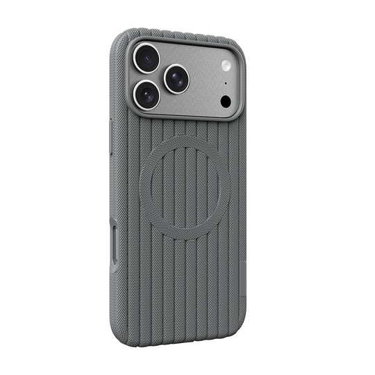 Apple iPhone 18 Pro Kılıf M-Safe Şarj Özellikli Çizgi Desenli Kumaş Dokulu Zore Paris Lorin Kapak