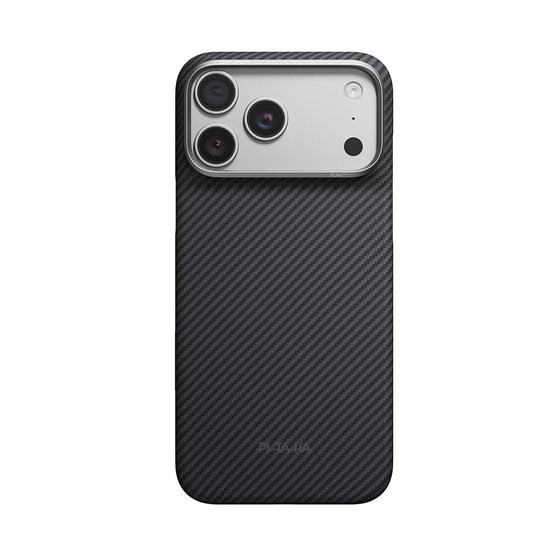 Apple iPhone 18 Pro Kılıf M-safe Şarj Özellikli 1500D Aramid Karbon Fiber Pitaka Ultra-Slim Classic Serisi Black-Grey Twill Kapak