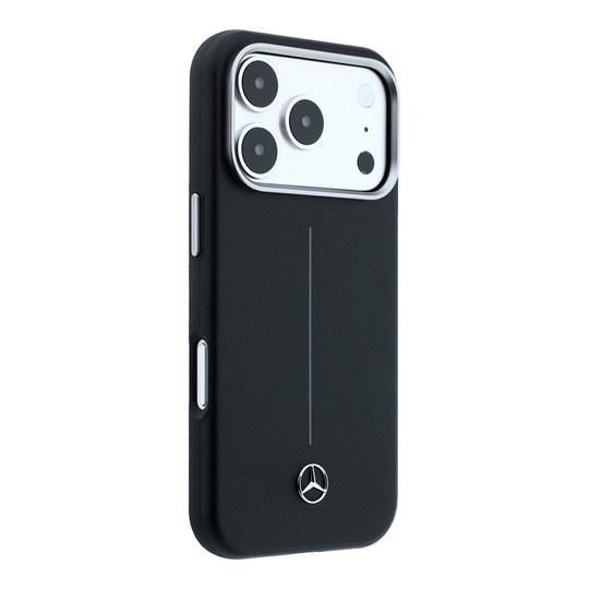 Apple iPhone 18 Pro Kılıf Mercedes Benz Orjinal Lisanslı M-safe Şarj Özellikli Metal Yıldız Logolu Çizgili Deri Kapak