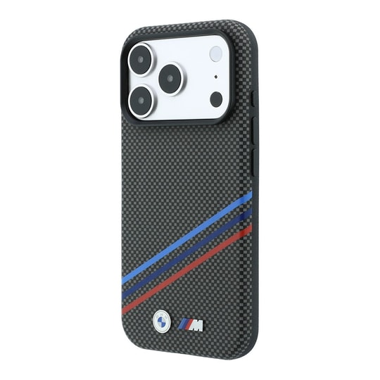 Apple iPhone 18 Pro Max Kılıf BMW Orjinal Lisanslı M-safe Şarj Özellikli Üç Şeritli Metal M Logolu Karbon Fiber Kevlar Kapak