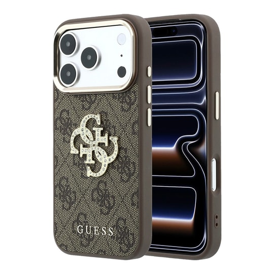 Apple iPhone 18 Pro Max Kılıf Guess Orjinal Lisanslı 4G Büyük Taşlı Resin Logolu PU Kapak
