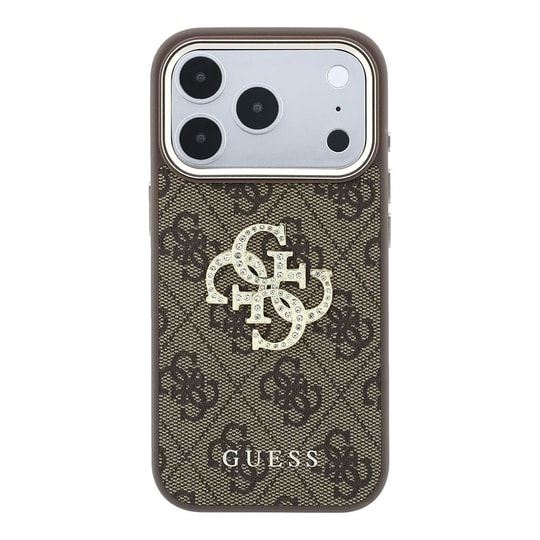 Apple iPhone 18 Pro Max Kılıf Guess Orjinal Lisanslı 4G Büyük Taşlı Resin Logolu PU Kapak